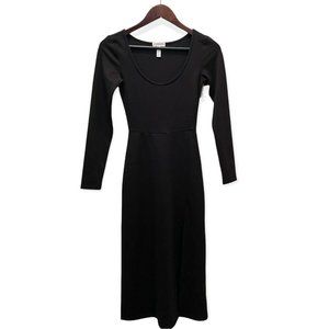 Leith Women's Size XXS Long Sleeve Scoop Neck Side Slit Midi Dress Solid Black